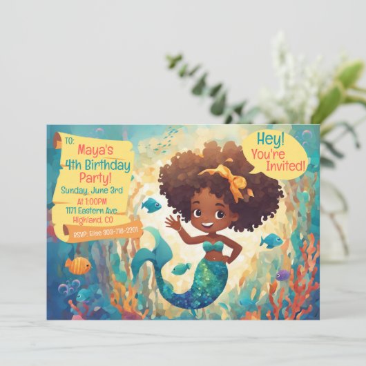 Niedliche Afrikanische Meerjungfrau Einladung zum (Stehend Vorderseite)