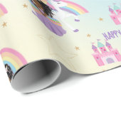 Niedliche Afrikanische Prinzessin und Unicorn Rain Geschenkpapier (Rolleneckpunkt)