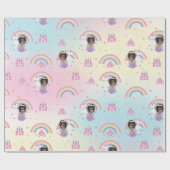 Niedliche Afrikanische Prinzessin und Unicorn Rain Geschenkpapier (Flach)