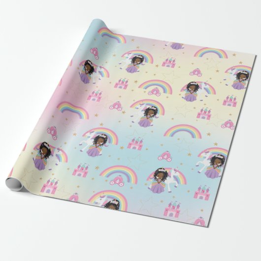 Niedliche Afrikanische Prinzessin und Unicorn Rain Geschenkpapier (Ungerollt)