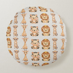 Niedliche afrikanische Wildtiere Rundes Kissen