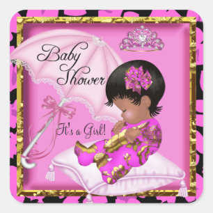 Niedliche Afro American Baby Dusche Rosa Leopard Quadratischer Aufkleber