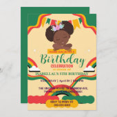 Niedliche afro einhornamerikanische Mädchen Geburt Einladung (Vorne/Hinten)