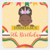 Niedliche afro einhornamerikanische Mädchen Geburt Quadratischer Aufkleber (Vorderseite)