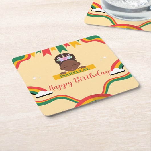 Niedliche afro einhornamerikanische Mädchen Geburt Rechteckiger Pappuntersetzer (angewinkelt)