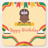 Niedliche afro einhornamerikanische Mädchen Geburt Rechteckiger Pappuntersetzer (Vorderseite)