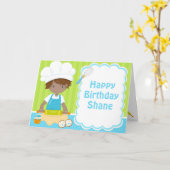 Niedliche Afroamerikaner Baking Birthday Party Karte (Gelbe Blume)