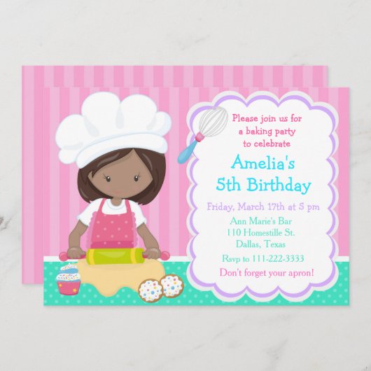 Niedliche Afroamerikanerin Baking Geburtstagsparty Einladung (Vorne/Hinten)