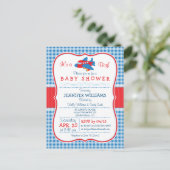 Niedliche Airplane-Baby-Dusche Einladungspostkarte (Stehend Vorderseite)