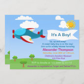 Niedliche Airplane Boy Baby Dusche Einladung (Vorne/Hinten)