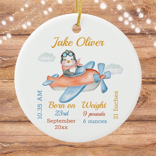 Niedliche Airplane Penguin Baby Boy Stats Keramik Keramik Ornament