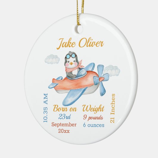 Niedliche Airplane Penguin Baby Boy Stats Keramik  Keramik Ornament (Links)