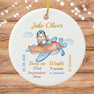 Niedliche Airplane Penguin Baby Boy Stats Keramik  Ornament