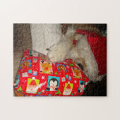 Niedliche akita in roter Weihnachtsmannmütze für W Puzzle (Horizontal)