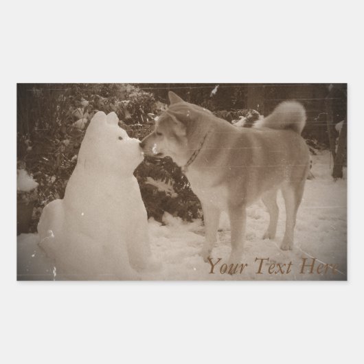 niedliche akita kissende Schneemann akita Foto Wei Rechteckiger Aufkleber (Vorderseite)