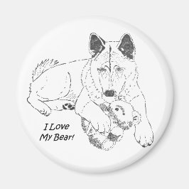 Niedliche Akita mit Teddy Bären Hund Porträt Kunst Magnet