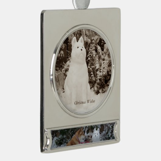 niedliche akita sitzend Schneehunde Banner-Ornament Silber (Rechts)