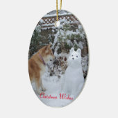 niedliche akita sitzend Schneehunde Keramik Ornament (Links)