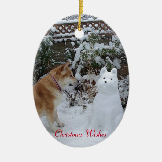 niedliche akita sitzend Schneehunde Keramik Ornament (Vorne)