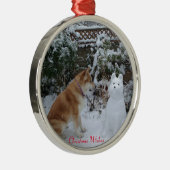 niedliche akita sitzend Schneehunde Ornament Aus Metall (Rechts)