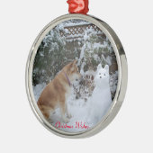 niedliche akita sitzend Schneehunde Ornament Aus Metall (Links)