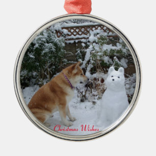 niedliche akita sitzend Schneehunde Ornament Aus Metall