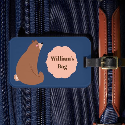 Niedliche Alberne Bärenfahrt Blue Boys Travel Gepäckanhänger (Vorderseite Insitu 4)