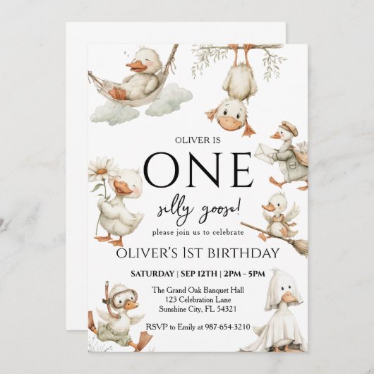 niedliche Alberne Gans ,Eine Alberne Gans 1. Party Einladung (Vorne/Hinten)