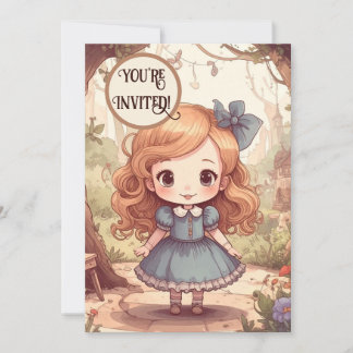 Niedliche Alice Abenteuer Wunderland Waldland Kuns Einladung