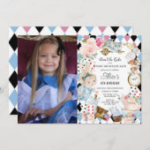 Niedliche Alice im Wunderland Geburtstag Tee Party Einladung (Vorne/Hinten)