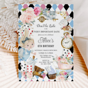 Niedliche Alice im Wunderland Geburtstags-Tee-Part Einladung