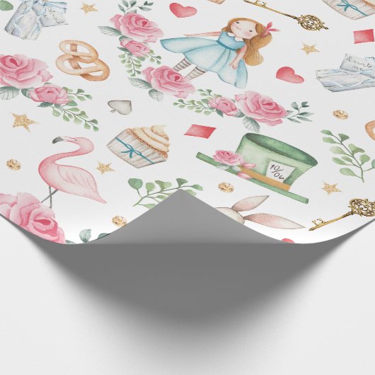 Niedliche Alice im Wunderland Mad Hatter Tee Party Geschenkpapier (Ecke)