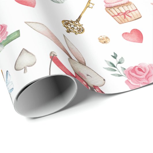 Niedliche Alice im Wunderland Mad Hatter Tee Party Geschenkpapier (Rolleneckpunkt)