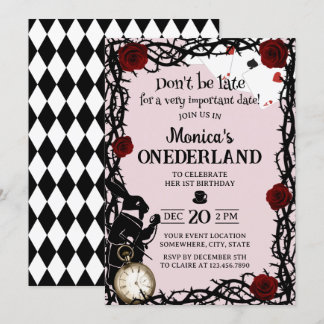 Niedliche Alice im Wunderland Mädchen 1. Geburtsta Einladung