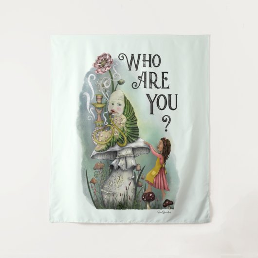 Niedliche Alice im Wunderland und Raupe Art Wandteppich (Vorderseite)