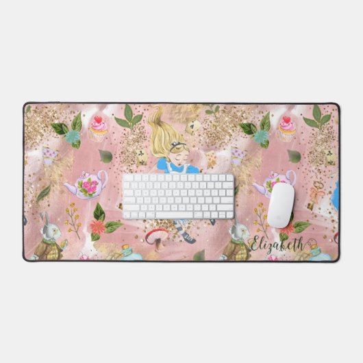Niedliche Alice's Adventures in Wonderland Glitzer Schreibtischunterlage (Tastatur & Maus)