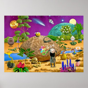 Niedliche Alien auf einem bewohnbaren Planeten Poster