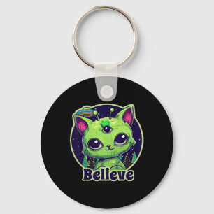 Niedliche Alien Cat Belive in Ufo Kawaii Schlüsselanhänger