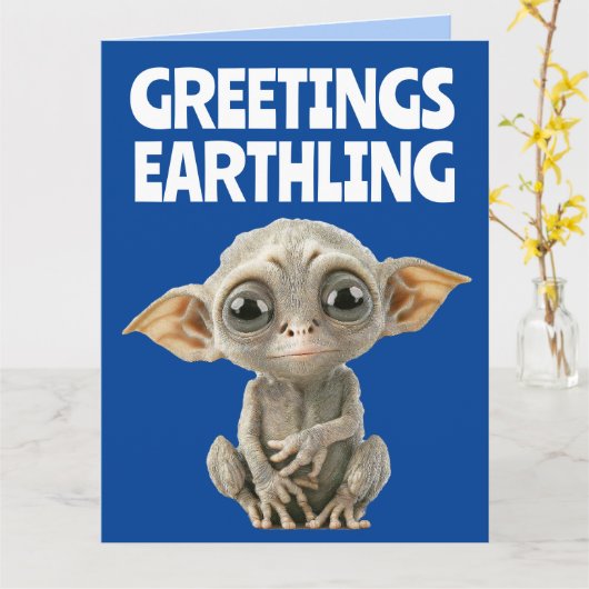 NIEDLICHE ALIEN FUNNY BIRTHDAY GREETING CARDS KARTE (Gelbe Blume)