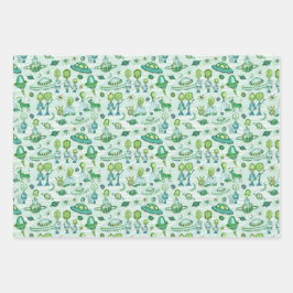 Niedliche Alien Geschenkpapier Set