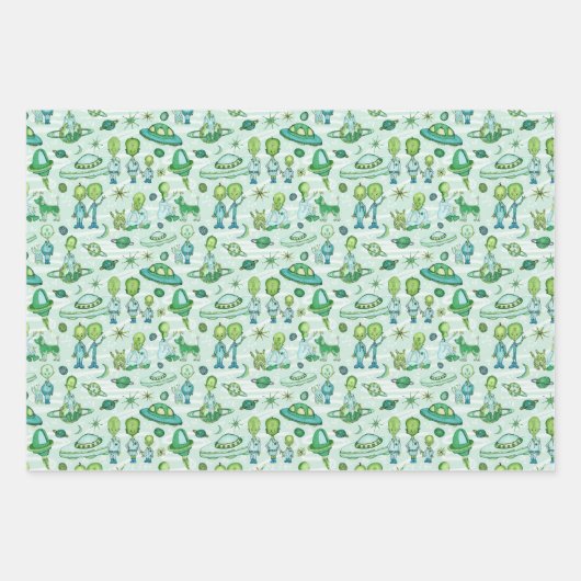 Niedliche Alien Geschenkpapier Set (Vorderseite)