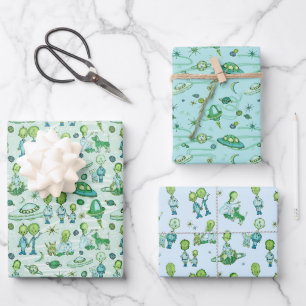 Niedliche Alien Geschenkpapier Set
