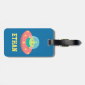 Niedliche Alien im Raumschiff Kinder Personalisier Gepäckanhänger (Rückseite horizontal)