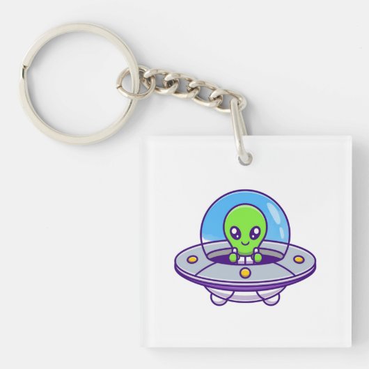 Niedliche Alien im UFO Schlüsselanhänger (Vorderseite)