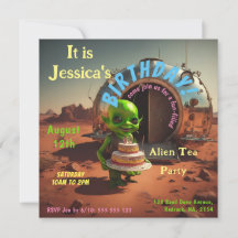 Niedliche Alien mit Birthday Cake Invite