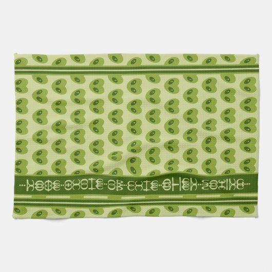 Niedliche Alien mit grünen Herz in Glyphen Geschirrtuch (Horizontal)