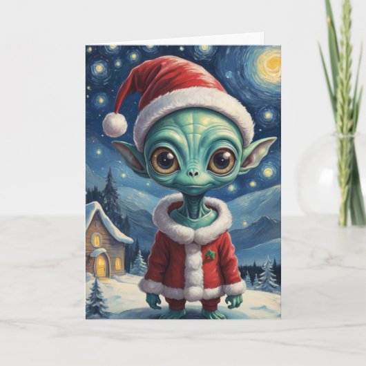 Niedliche Alien Retro Starry Night Personalisiert Karte (Vorderseite)