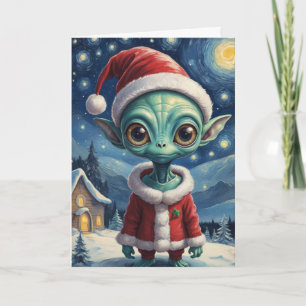 Niedliche Alien Retro Starry Night Personalisiert Karte