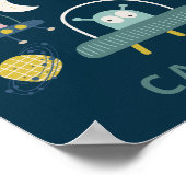 Niedliche Alien Space Planets Funny Blue Personali Poster (Ecke)