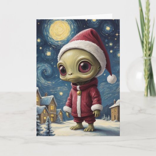 Niedliche Alien UFO Starry Night Karte (Vorderseite)